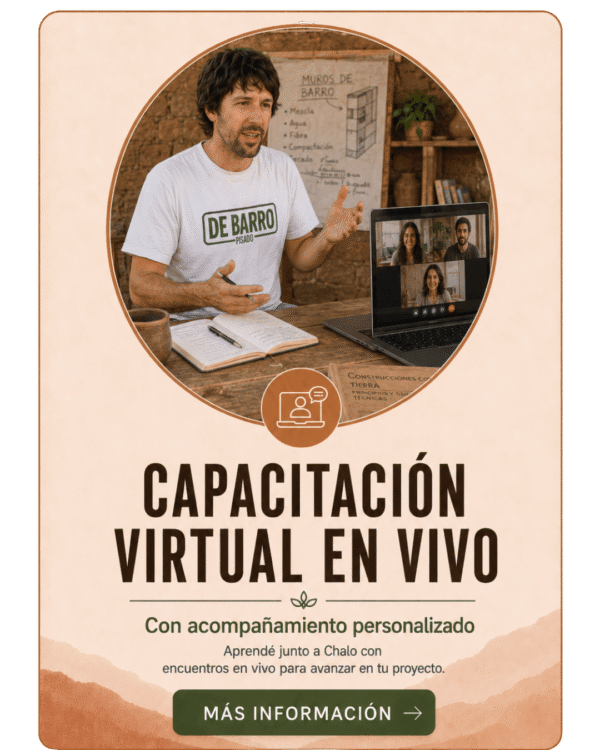 Placa de la capacitación virtual en vivo, con Chalo Parma en una videollamada